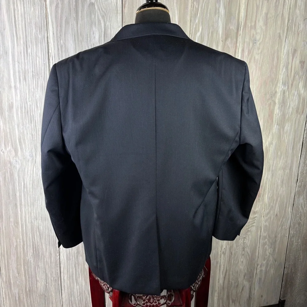 Stafford Signature Pinstripe Blazer Mens 46S Navy 2 Button Wool Jacket HOLE READ